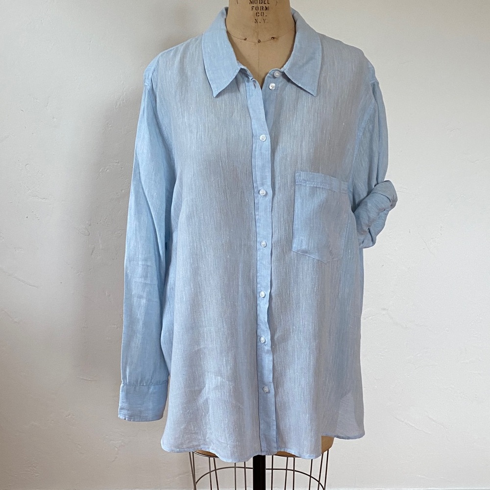 Light Blue Linen Button-Up Shirt